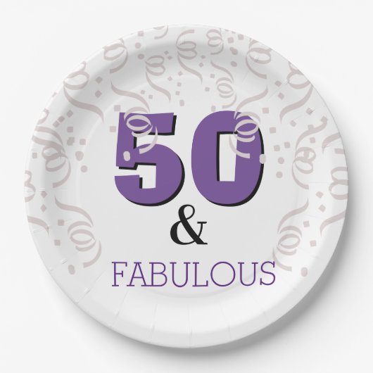 Paars 50 Fabulous | Fijne 50ste verjaardag Papieren Bordje (Voorkant)