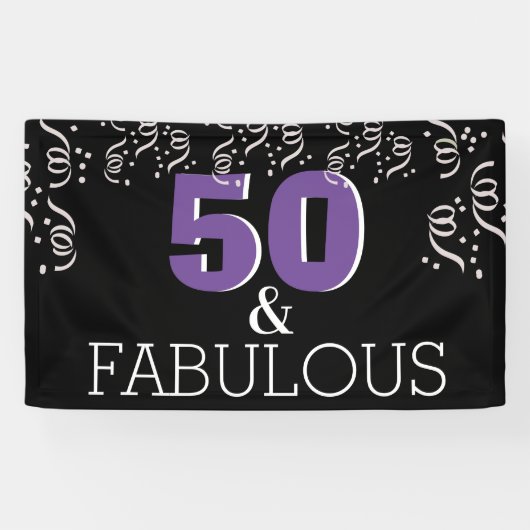 Paars 50 Fabulous | Fijne 50ste verjaardag Spandoek (Horizontaal)