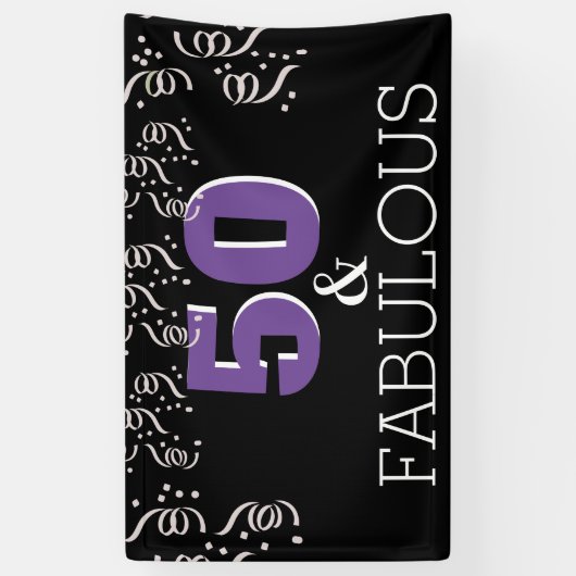Paars 50 Fabulous | Fijne 50ste verjaardag Spandoek (Verticaal)