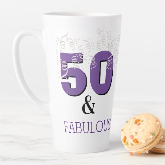 Paars 50 Fabulous | Happy 50th Birthday Gift Latte Mok (In situ)