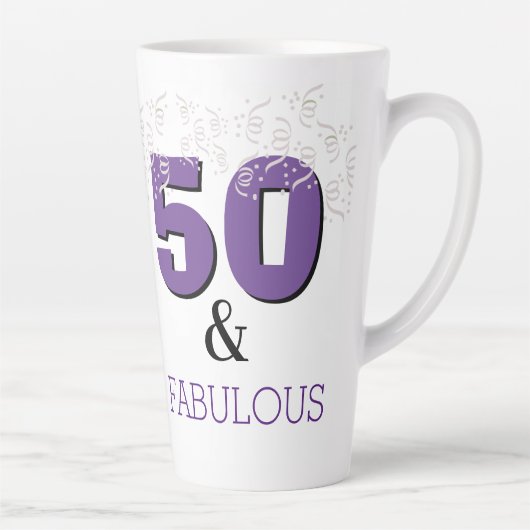 Paars 50 Fabulous | Happy 50th Birthday Gift Latte Mok (Rechts)