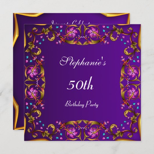 Paars 50e verjaardag van het Paars van de Bloem Kaart (Voorkant / Achterkant)