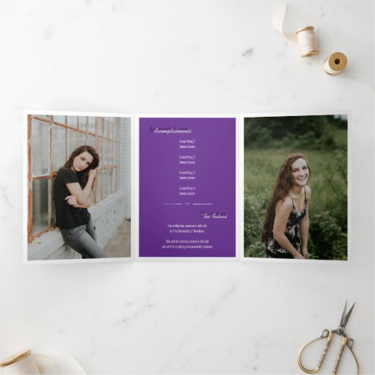 Paars 5-Photo Fun Boxes Afstuderen Drieluik Uitnodiging (Binnen)
