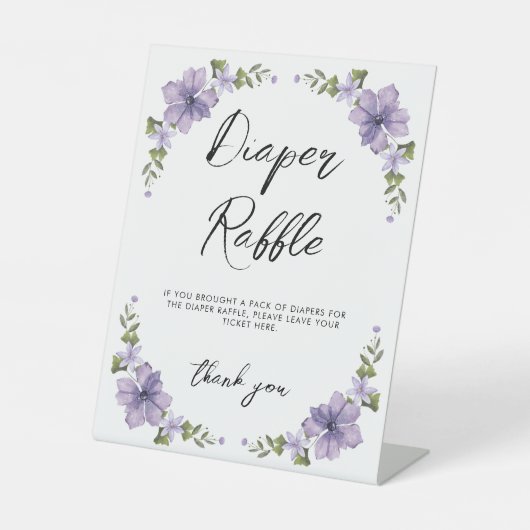 Paars A Little Wildflower Diaper Raffle Reclamebord Met Voetstuk (Voorkant)