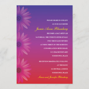 Paars aan Red Ombre Daisy Bat Mitzvah Kaart