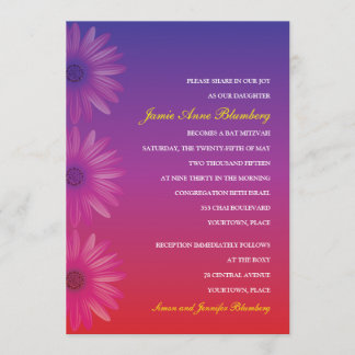 Paars aan Red Ombre Daisy Bat Mitzvah Kaart