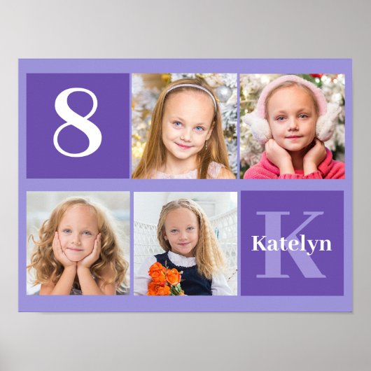  Paars - Aangepast Kind Foto geboortedag Poster (Voorkant)