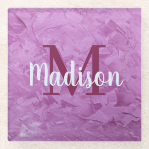 Paars aangepast proefmonogram op maat glazen onderzetter