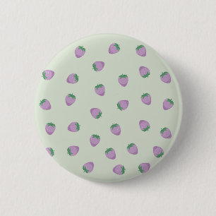 Paars Aardbeienpatroon op Groene Achtergrond Ronde Button 5,7 Cm
