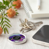 Paars Abstract Agate Silver Monogram Sleutelhanger (Zijkant)