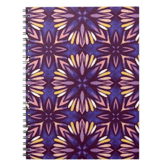 Paars Abstract Bloemmotief Geel Indigo Boho Notitieboek (Voorkant)