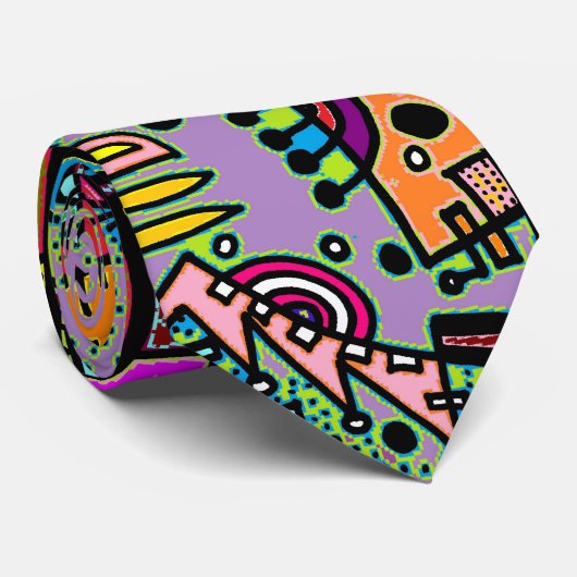 Paars Abstract Doodle Swag Stropdas (Opgerold)