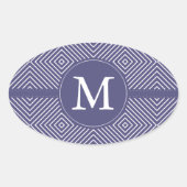 Paars Abstract geometrisch monogram Ovale Sticker (Voorkant)