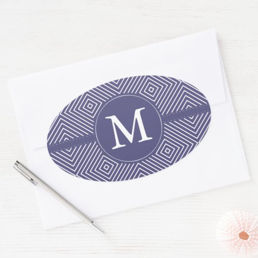 Paars Abstract geometrisch monogram Ovale Sticker (Envelop)