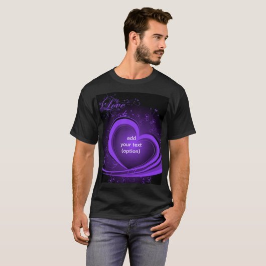 Paars Abstract hart basisdonker T Shirt (Voorkant volledig)