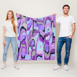 Paars Abstract met blauw en zwart Fleece Deken