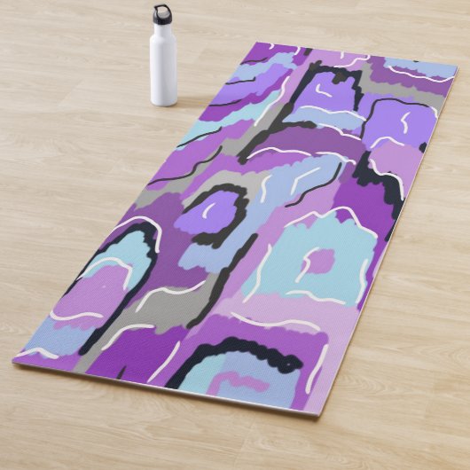 Paars Abstract met blauw en zwart Yogamat (In situ)