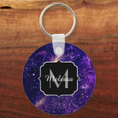 Paars abstract sterrenstelsel Custom monogram Sleutelhanger (Voorkant)