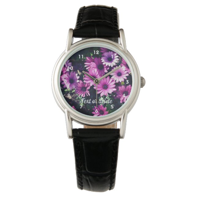 Paars-Afrikaanse Daisy Flowers gepersonaliseerd Horloge (Voorkant)