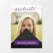 Paars Afstudeer Script Modern Drie Foto Drieluik Uitnodiging (Cover)