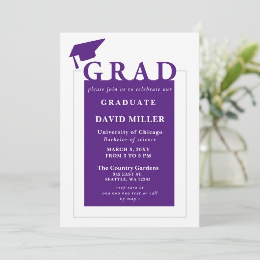 Paars Afstudeerder Modern Minimalistisch Afstudere Kaart (Staand voorkant)