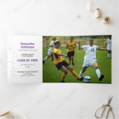 Paars Afstudeerscript Modern Drie Foto Drieluik Uitnodiging (Binnen)