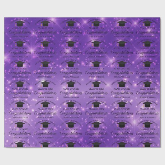 Paars Afstuderen Chic Custom Afstuderen Cadeaupapier (Vlak)