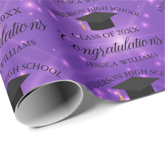 Paars Afstuderen Chic Custom Afstuderen Cadeaupapier (Rol Hoek)