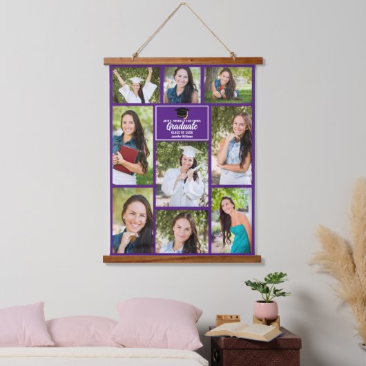 Paars Afstuderen Foto Collage Chic Afstuderen Hangend Wandkleed (Slaapkamer)