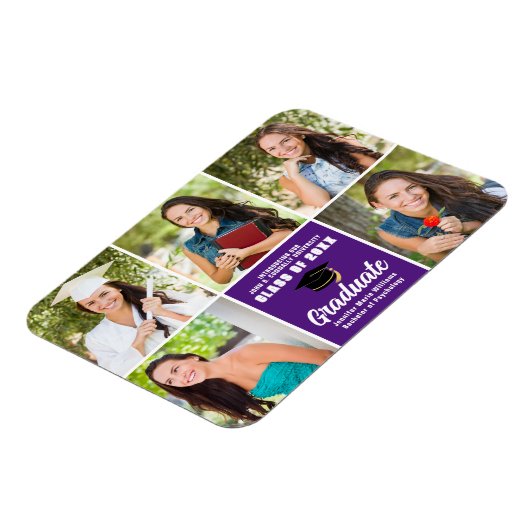 Paars Afstuderen Foto Collage Chic Afstuderen Magneet (Linkerzijde)