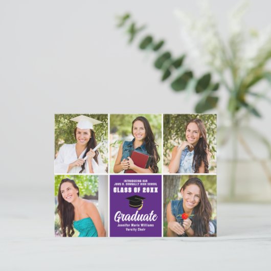 Paars Afstuderen Foto Collage Modern Afstuderen Briefkaart (Staand voorkant)