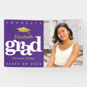 Paars afstuderen foto goud pet gedurfd modern spandoek (Horizontaal)