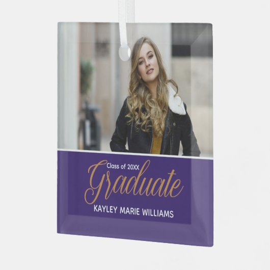 Paars Afstuderen Foto met Afstuderen Kerstmis Glas Ornament (Voorkant links)