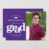 Paars afstuderen foto moderne gedurfde typografie aankondiging (Voorkant / Achterkant)