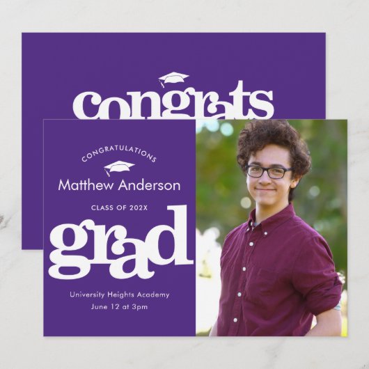 Paars afstuderen foto moderne gedurfde typografie aankondiging (Voorkant / Achterkant)