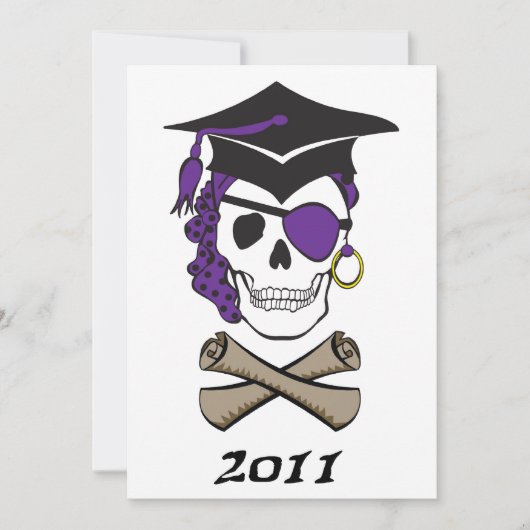 Paars Afstuderen Pirate Skull Kaart (Voorkant)