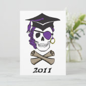 Paars Afstuderen Pirate Skull Kaart (Staand voorkant)