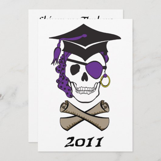 Paars Afstuderen Pirate Skull Kaart (Voorkant / Achterkant)