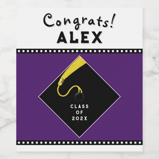 Paars Afstuderen Wijn Etiket (Enkel label)