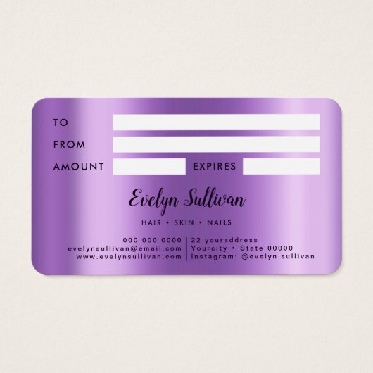 Paars AGATE Cadeaubon Visitekaartje (Achterkant)