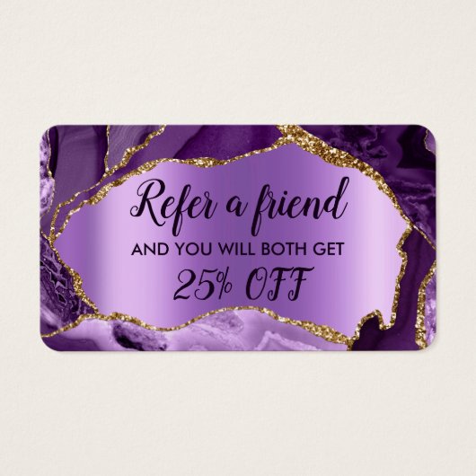 paars-agate faux-folie verwijzingskaart visitekaartje (Voorkant)