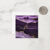Paars-Agate Geode Gold Glitter-script monogram Notitiekaartje (Voorkant / Achterkant in situ)