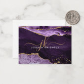 Paars-Agate Geode Gold Glitter-script monogram Notitiekaartje (Voorkant / Achterkant in situ)