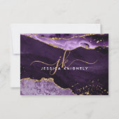Paars-Agate Geode Gold Glitter-script monogram Notitiekaartje (Voorkant)