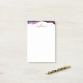 Paars-Agate Geode Gold Glitter-script monogram Post-it® Notes (Op bureau)