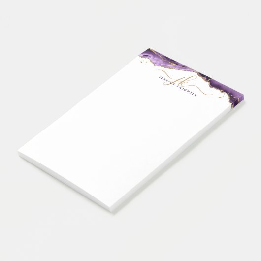 Paars-Agate Geode Gold Glitter-script monogram Post-it® Notes (Schuin)