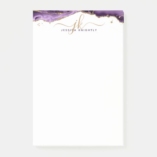 Paars-Agate Geode Gold Glitter-script monogram Post-it® Notes (Voorkant)