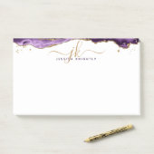 Paars-Agate Geode Gold Glitter-script monogram Post-it® Notes (Op bureau)