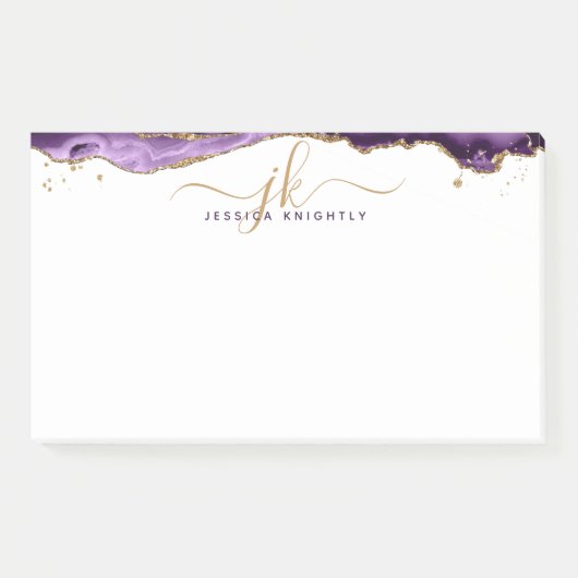 Paars-Agate Geode Gold Glitter-script monogram Post-it® Notes (Voorkant)