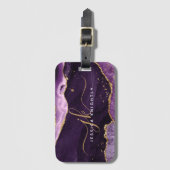 Paars-Agate Geode Gold-monogram Bagagelabel (Voorkant (verticaal))